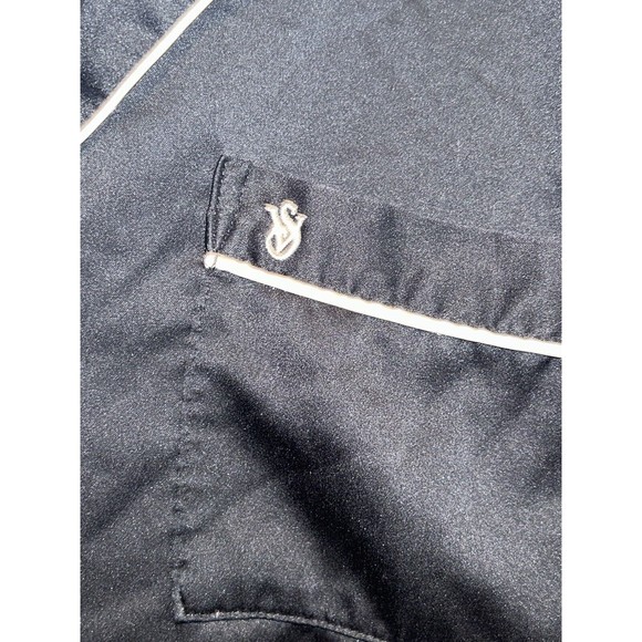 Victoria's Secret Black Satin Button Down Sleep Shirt w/White Trim Size Small - Picture 4 of 10